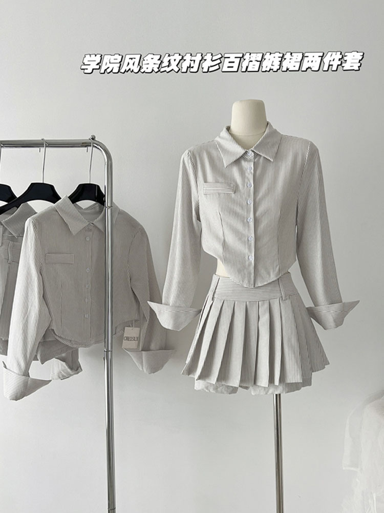 Polo Shirt Slim - Pakaian gaya Preppy 2 potong rok