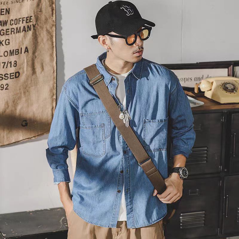 Jacket Mens Fashion - Jaket Denim Retro Amerika Pria Kemeja