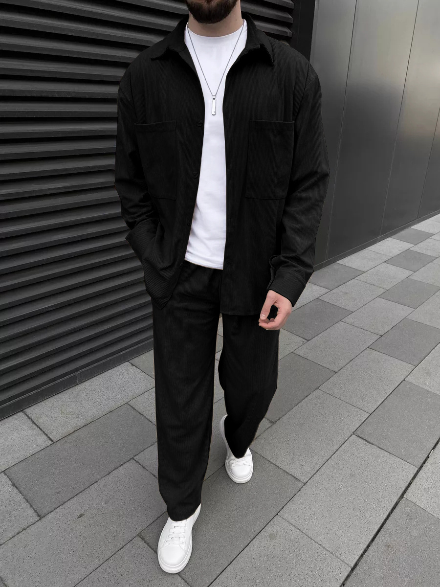 Men'S Spring Fashion - Setelan corduroy pria dua potong: kemeja