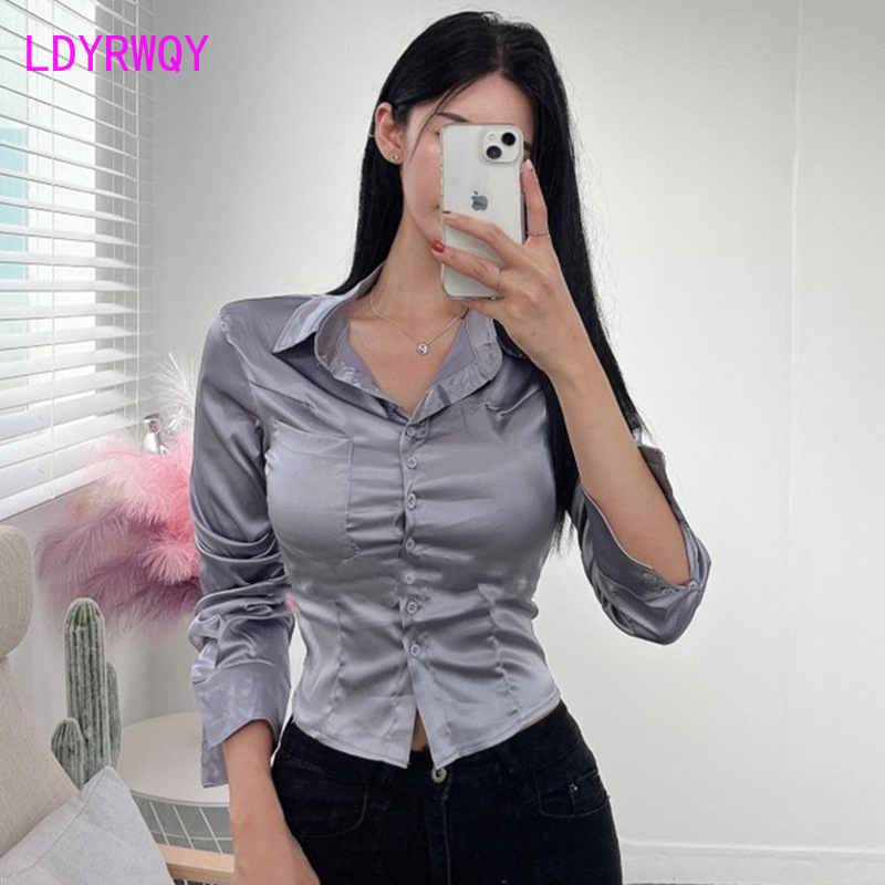 Kemeja lengan panjang Satin ke - Polo Shirt Slim ulasan dan harga