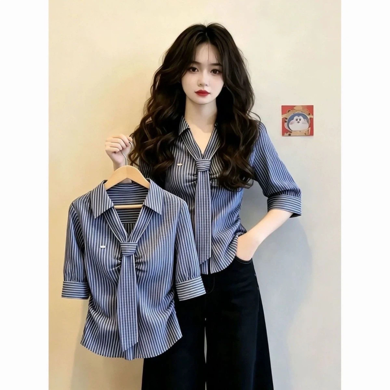Blus Elegan Bergaris Ramping L - Polo Shirt Slim ulasan dan harga