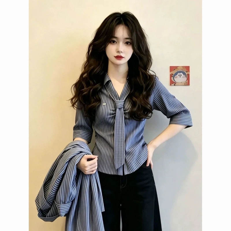 Blus Elegan Bergaris Ramping L - Polo Shirt Slim ulasan dan harga