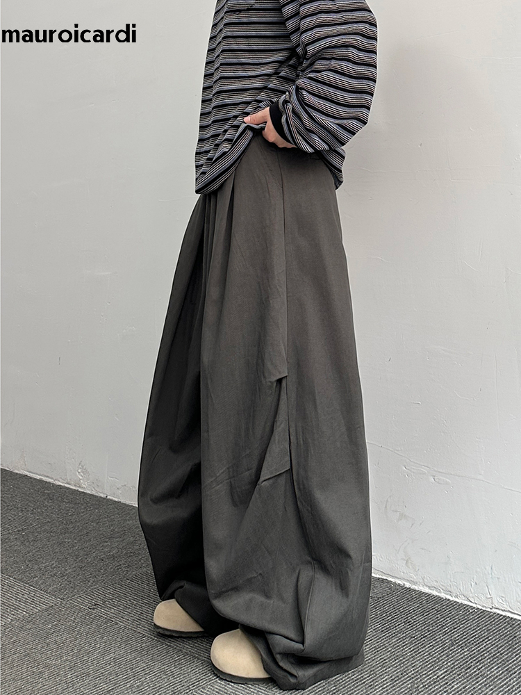 Mauroicardi Celana Kaki Lebar  - Mens Fashion Dark Grey Pants ulasan dan harga